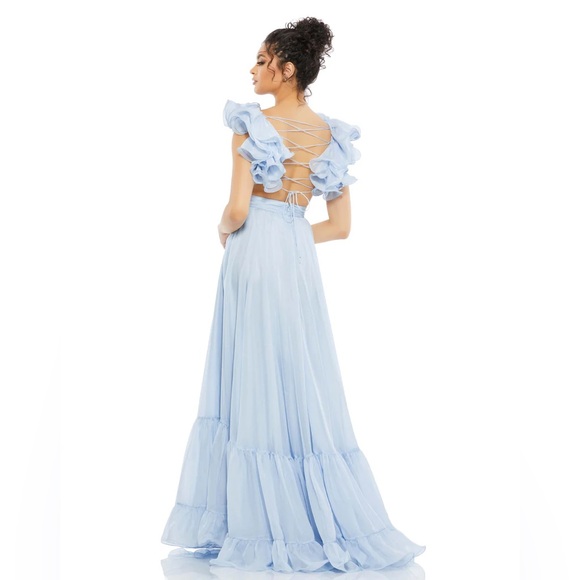 RUFFLE TIERED CUT-OUT CHIFFON GOWN POWDER BLUE (LIGHT BLUE) - Picture 3 of 6